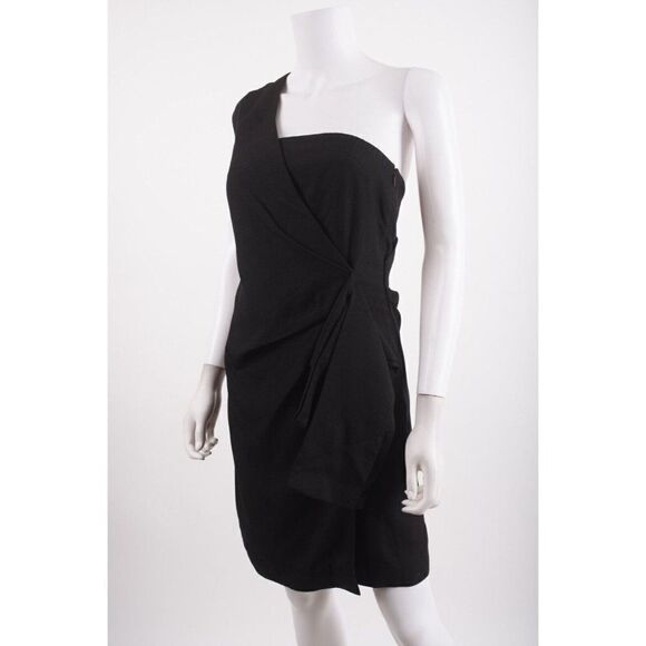 VICTORIA BECKHAM Womens One Shoulder Mini Dress Sheath Linen Black Sz 4 Cocktail - Picture 4 of 7